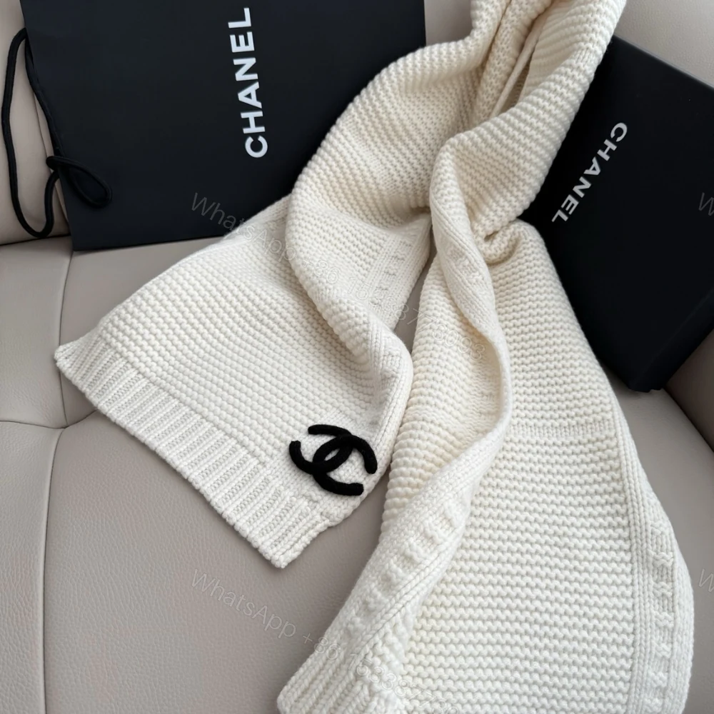 View 5 of Chanel Cashmere Knit Scarve White