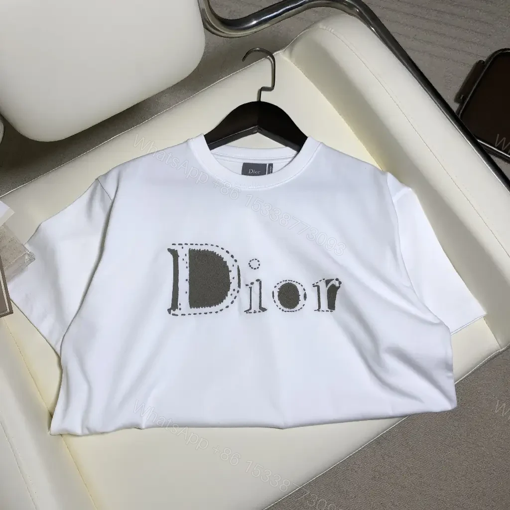 View 2 of White Cotton Casual Dior-style Logo Print T-Shirt