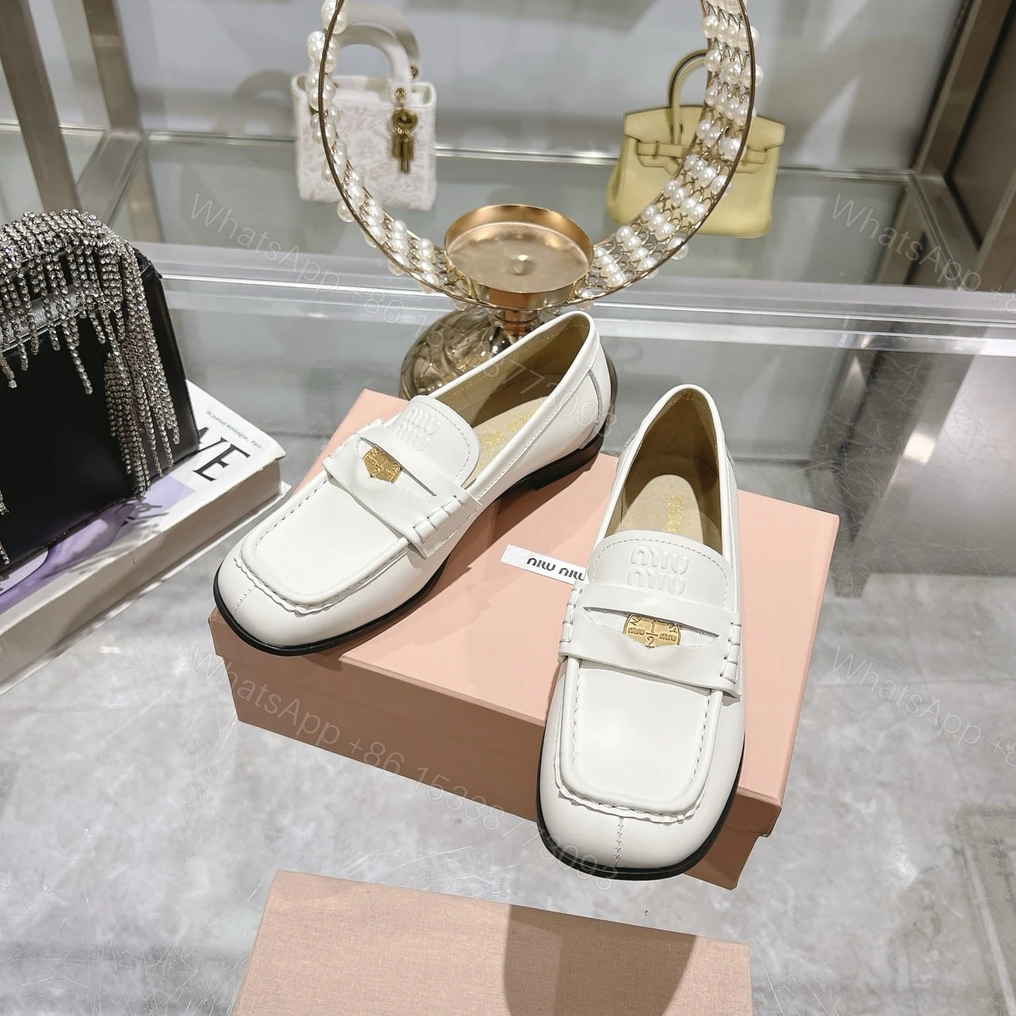 View 5 of MIUMIU LEATHER LOAFERS WHITE