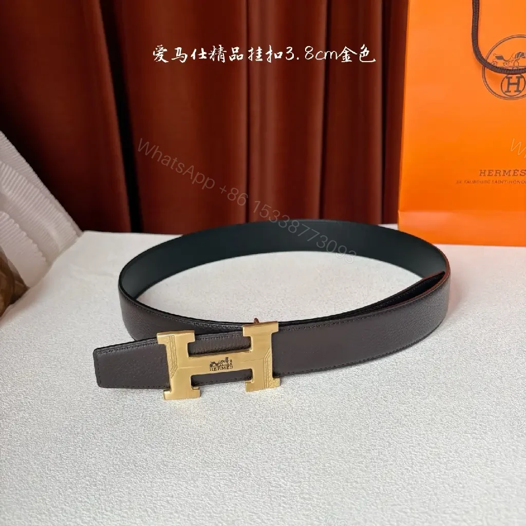 View 6 of Premium Black Leather Belt with Gold Hardware - Luxury Style Belt