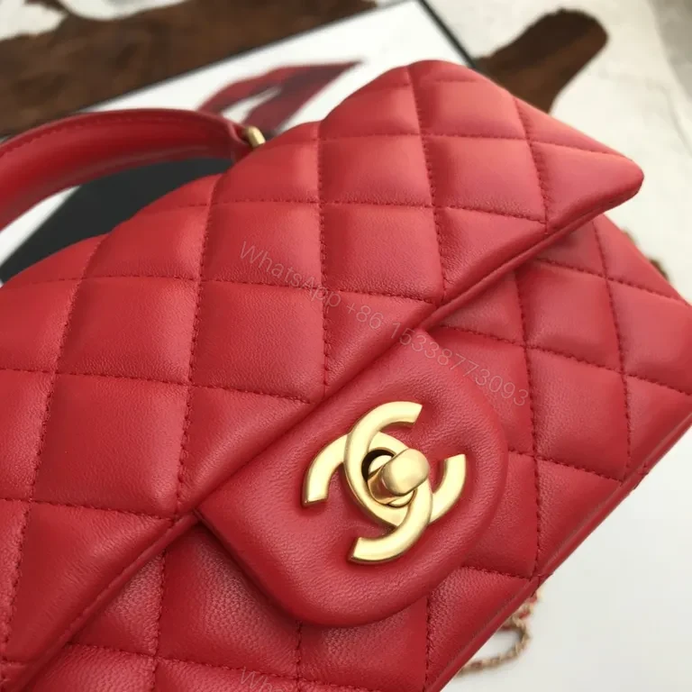 View 9 of Bold Red Quilted Calfskin Night-Out Bag with Crossbody Chain