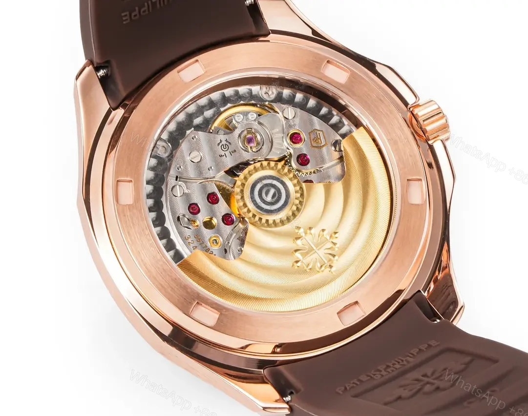 View 8 of Patek Philippe Aquanaut Luce 5268 Series Rose Gold Watch with Diamond Bezel Brown Dial and Rubber Strap