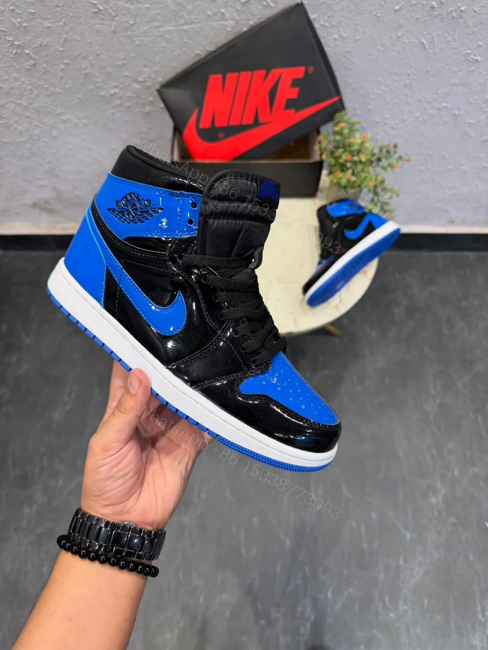 FIRST COPY AIR JORDANS RETRO 1 PATENT ROYAL BLUE SNEAKERS — view 1