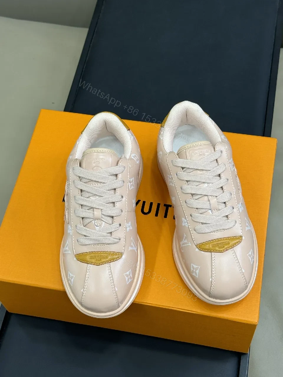 View 4 of Soft Pink Monogram-Style Sneakers: Subtle Luxury, Everyday Comfort