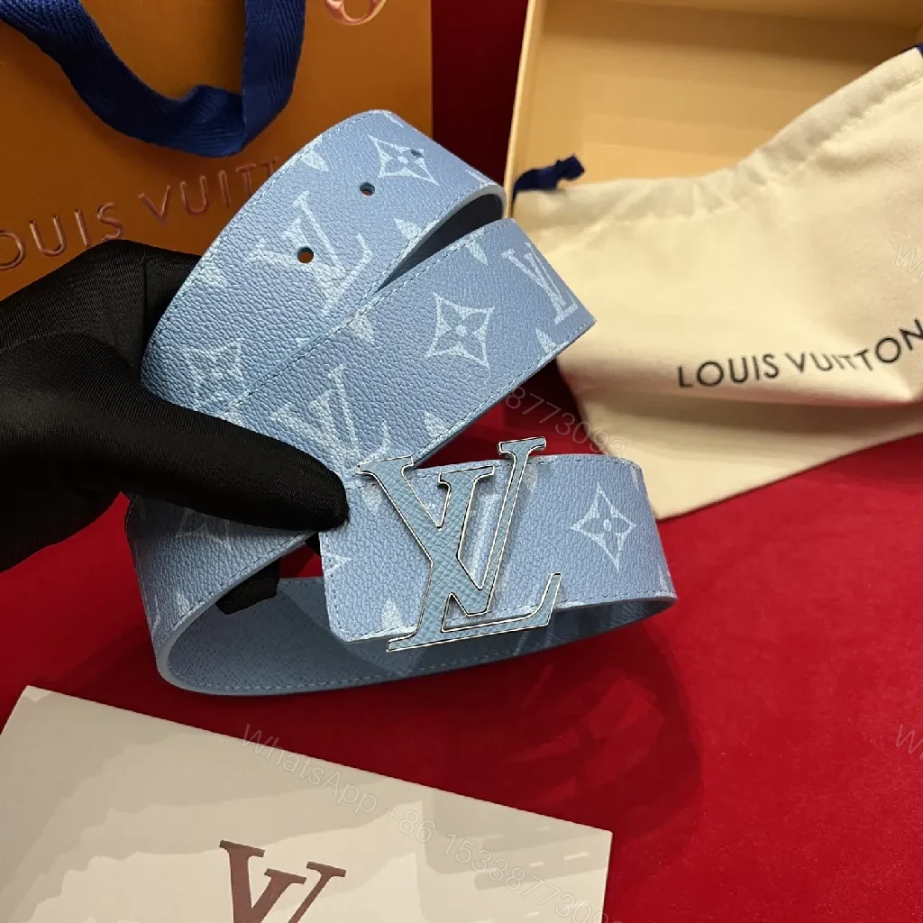 View 2 of Light-Blue Monogram Belt: Structured Luxury Everyday Elevation