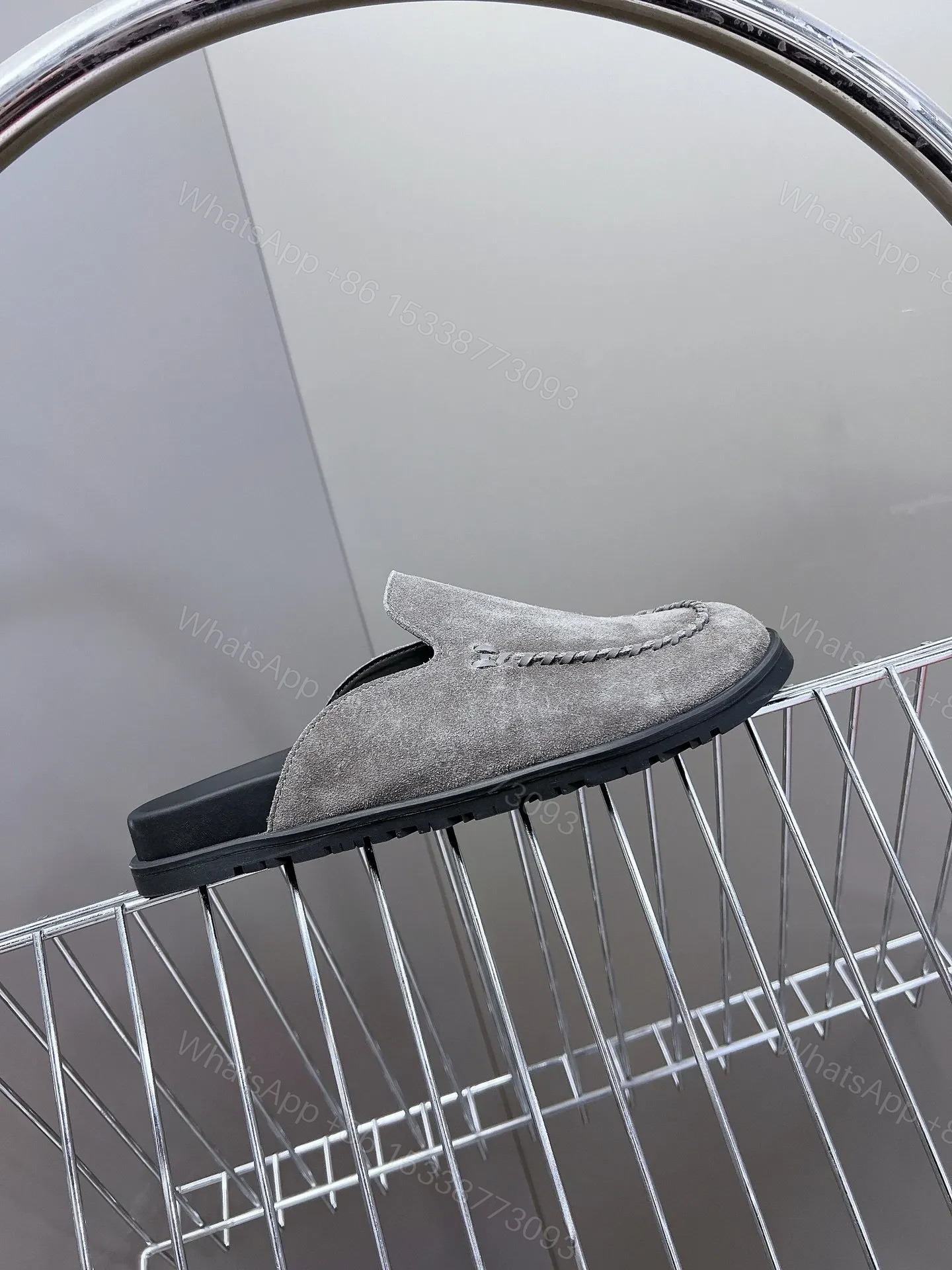 View 2 of Hermes Women Gray Suede Slip-On Loafers