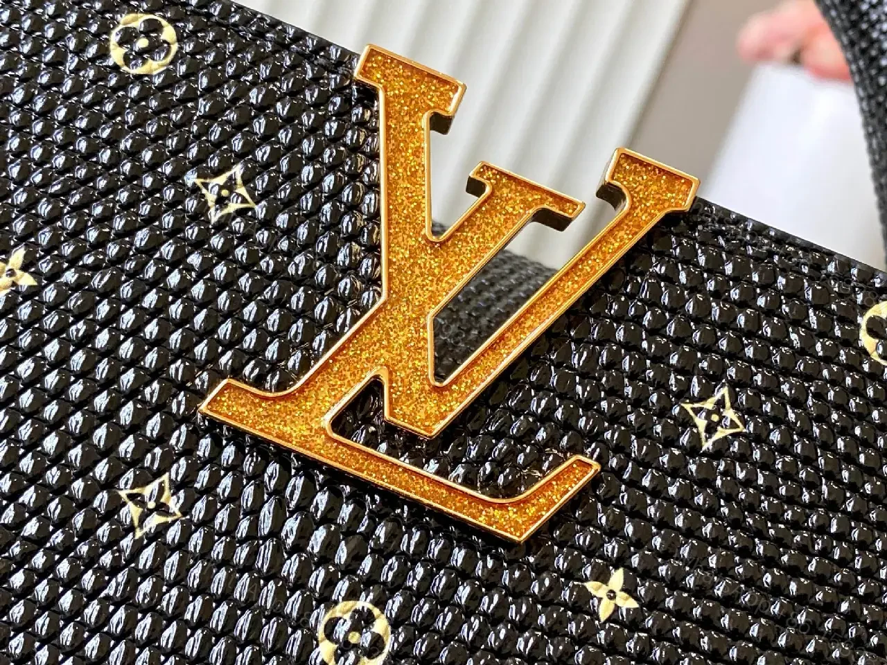 View 9 of Chic Satchel in Textured Leather with Gold Hardware