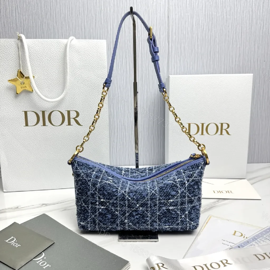 View 2 of Denim Texture Mini Shoulder Bag with Gold Chain - Designer-Inspired Compact Bag