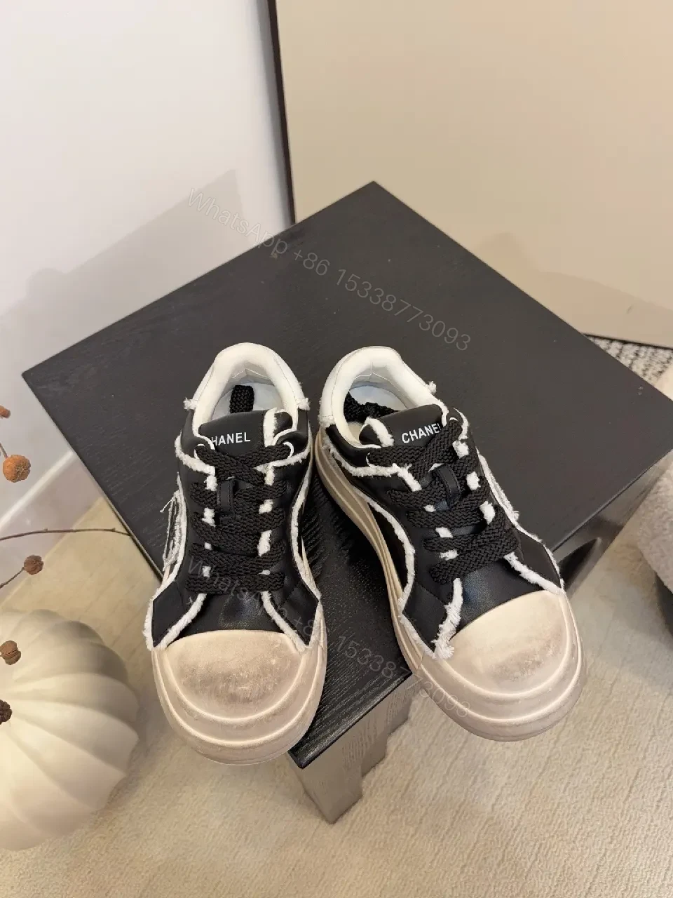Distressed High-Top Leather Sneaker with Bold Stitching Edge — view 1