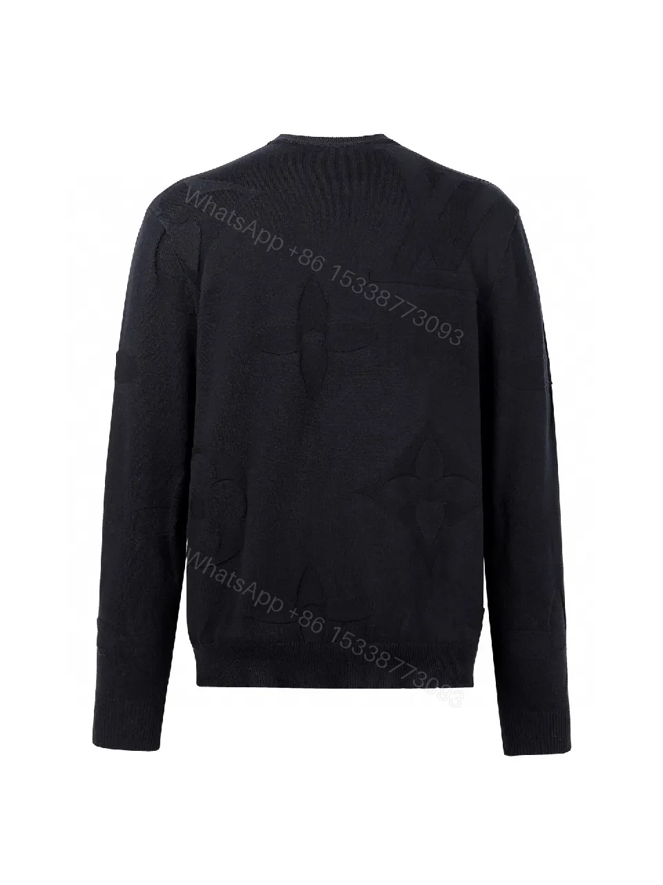 View 4 of Textured Black Knit with Monogram Motif – Luxury Everyday Sweater