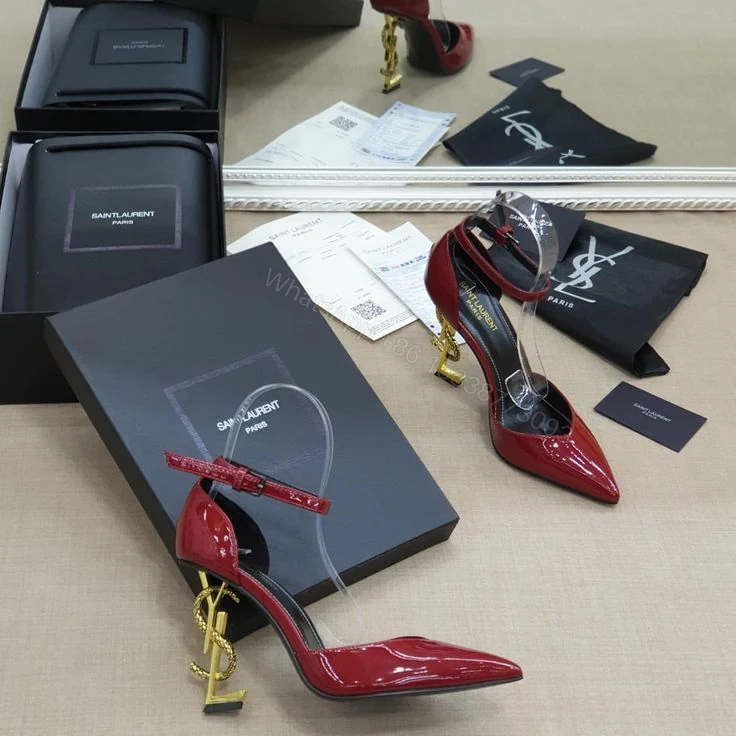 Saint Laurent Paris Opyum heels in a cherry red — view 1