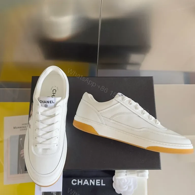 View 5 of White Leather Luxury Sneakers: Chanel-Inspired, All-Day Comfort