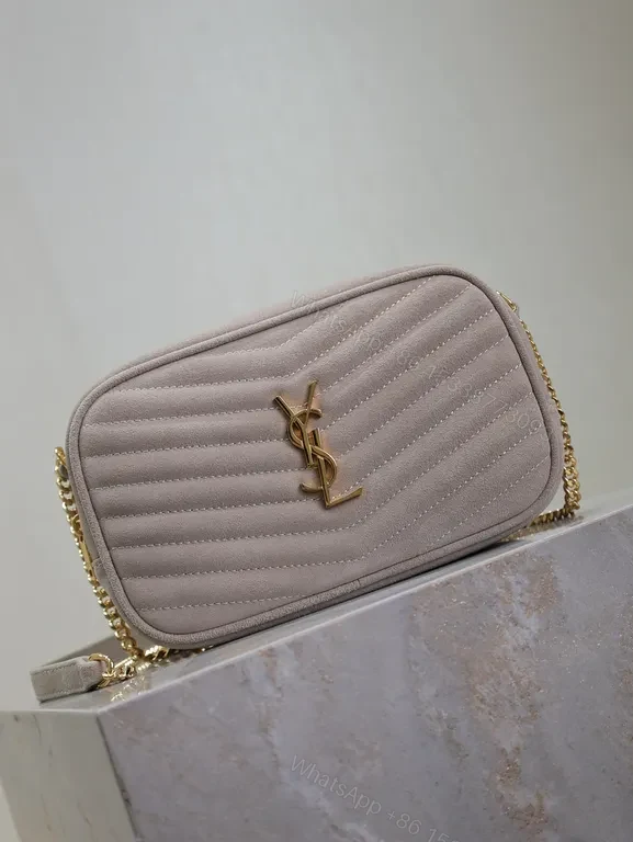 View 7 of Chic Quilted Lilac Bag: Suede, Gold-YSL Emblem, Day-to-Night