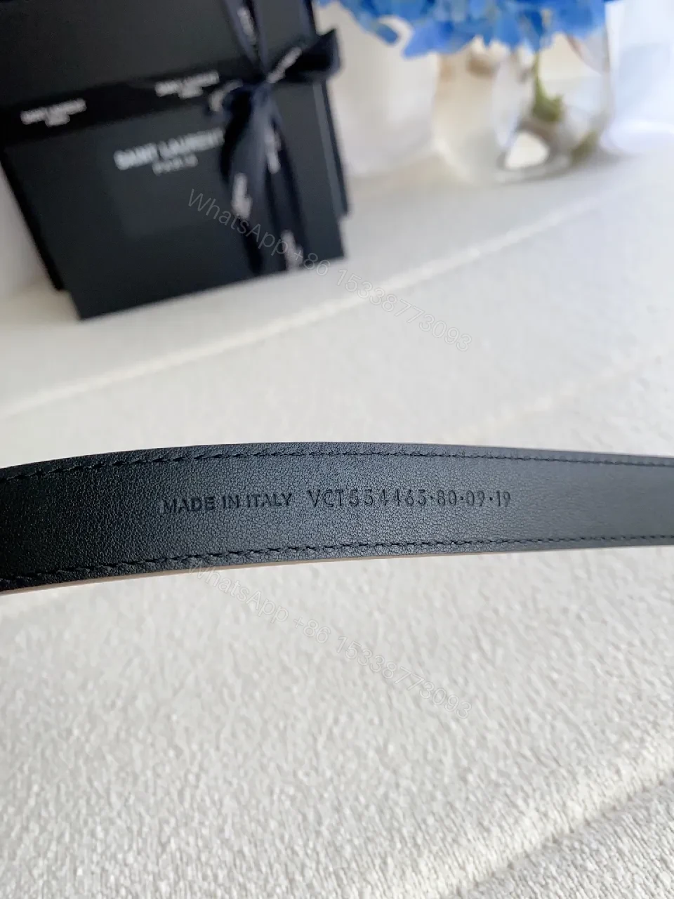 View 3 of Beige Leather Belt with Gold Hardware — Designer-Inspired Style