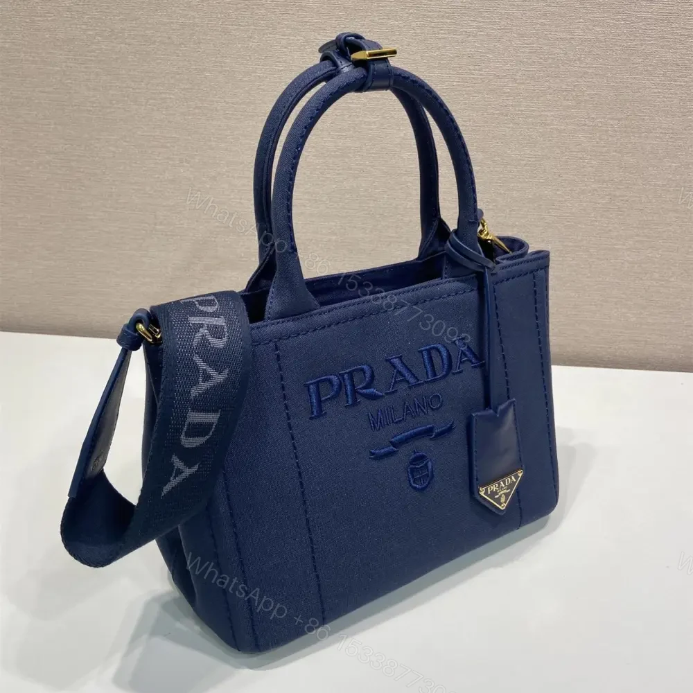 View 3 of 高仿Prada*1BG464刺繡徽標Tote包深藍小號免檢版