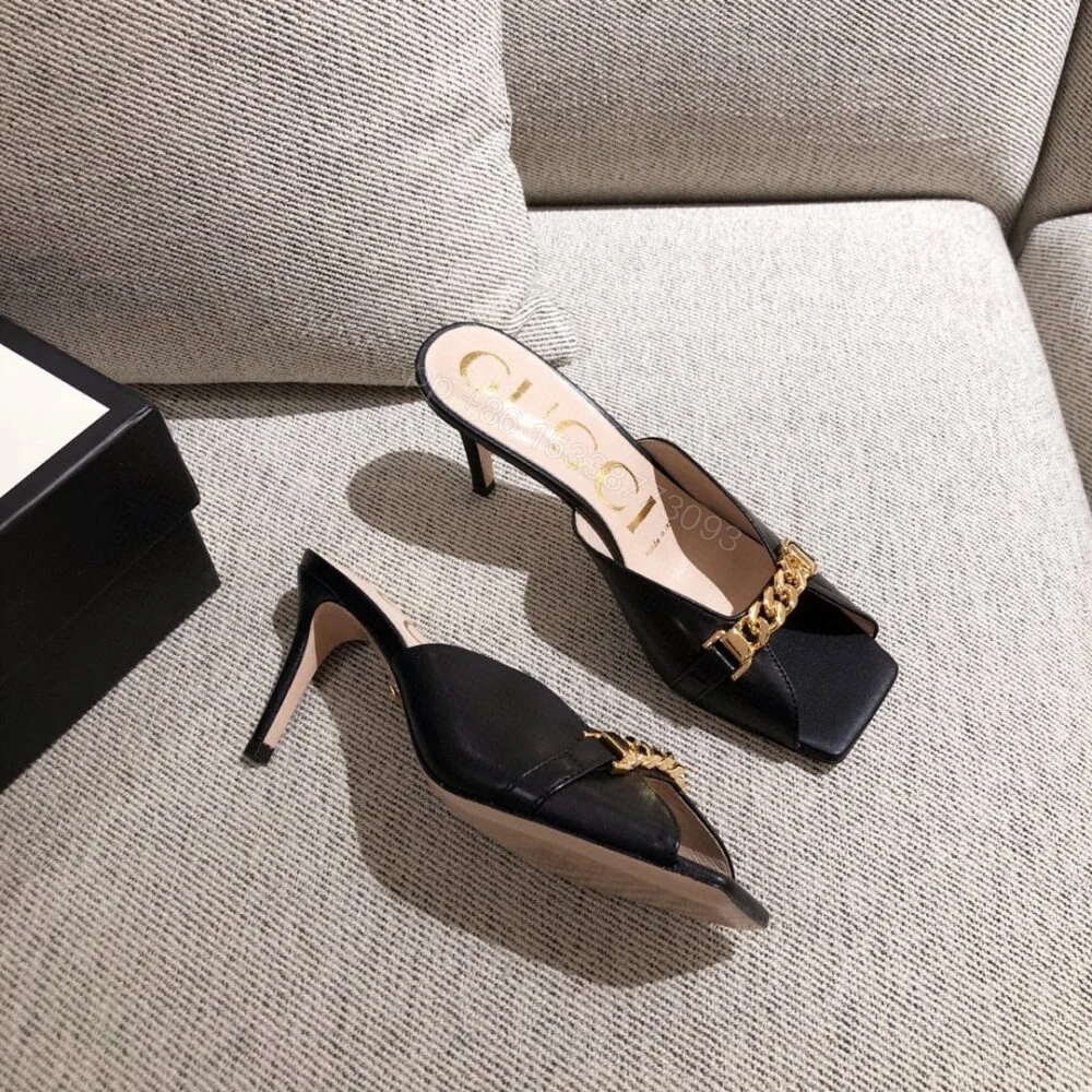 View 3 of Gucci Sylvie Chain Mule Sandals Black