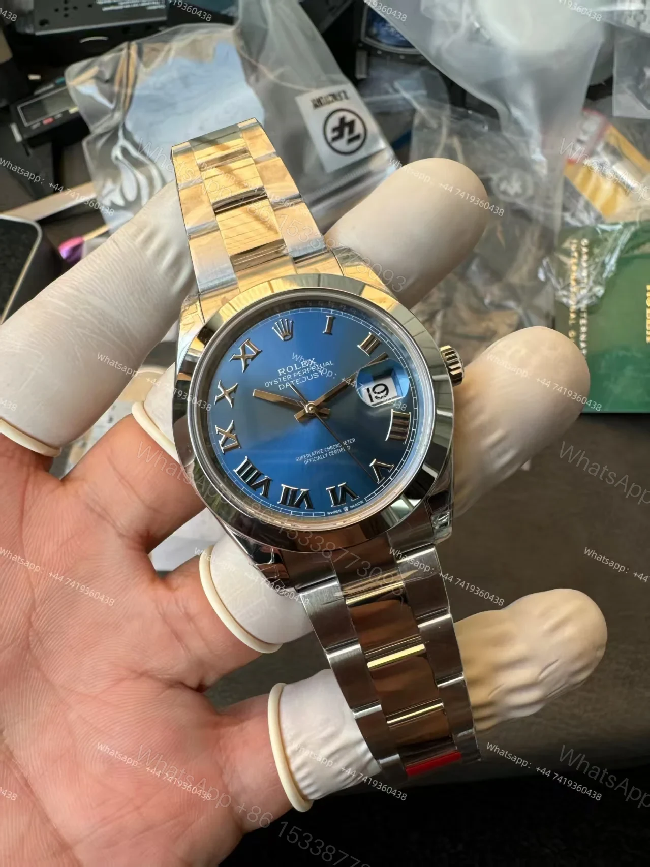 View 8 of Rolex Datejust M126300-0017 1:1 Replica Azzurro Blue Roman Dial Oyster 41MM 3235 Movement Super Clone Watch