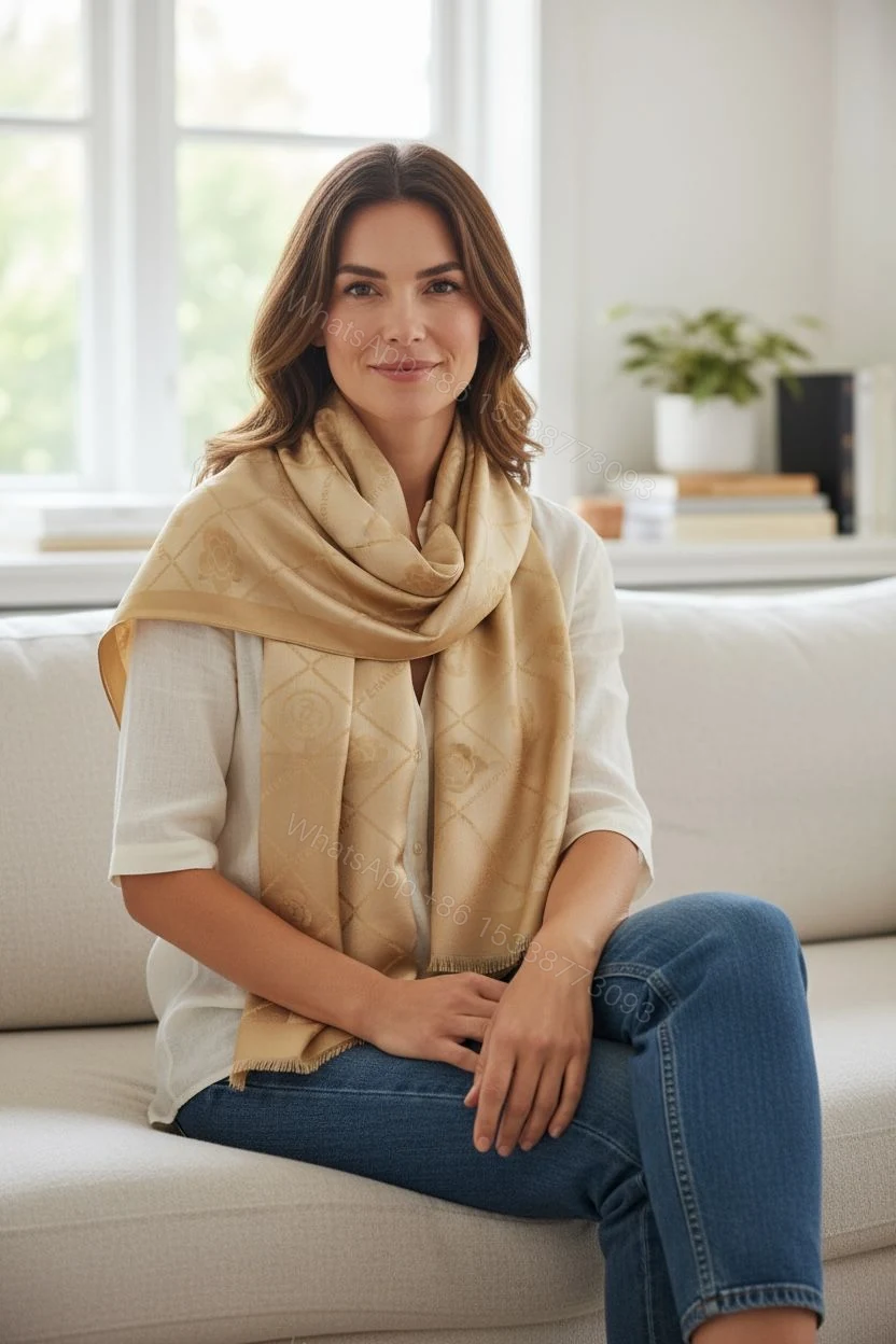 View 6 of First Copy Chanel “CC” Initial Semi-Woollen Stole for Women
