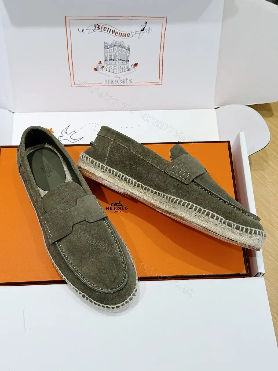 View 4 of Olive Suede Moccasins | Casual Slip-On Shoes | Hermes Style