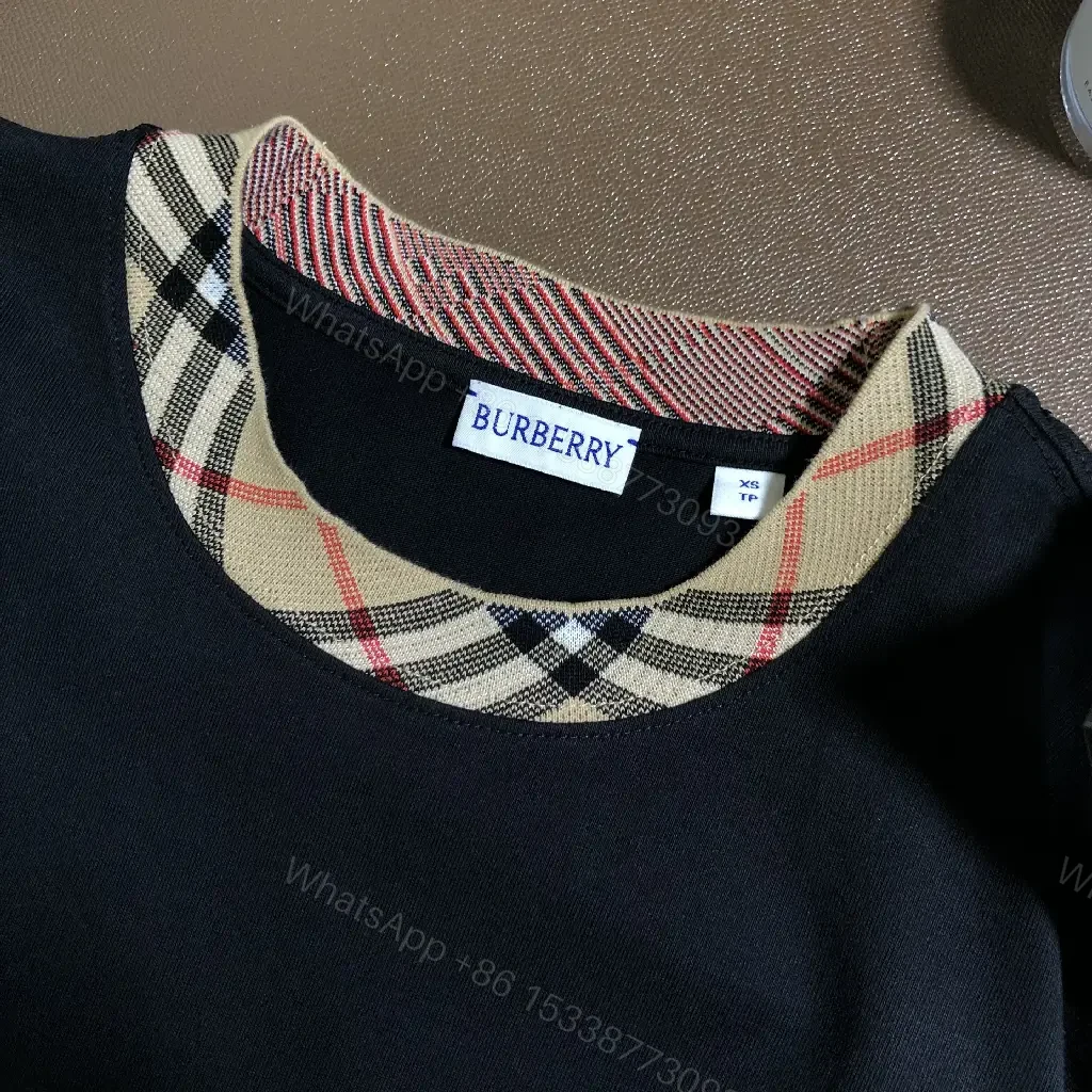 View 7 of Solid Black Short-Sleeve Tunic with Plaid Collar