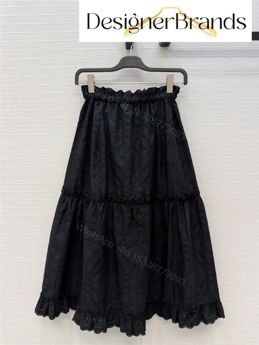 View 9 of Hermes Black English Embroidery Skirt