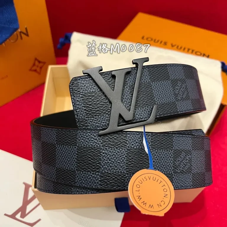 View 7 of Louis Vuitton Damier Belt: Matte Buckle, Full-Grain Backing, Navy/Graphite