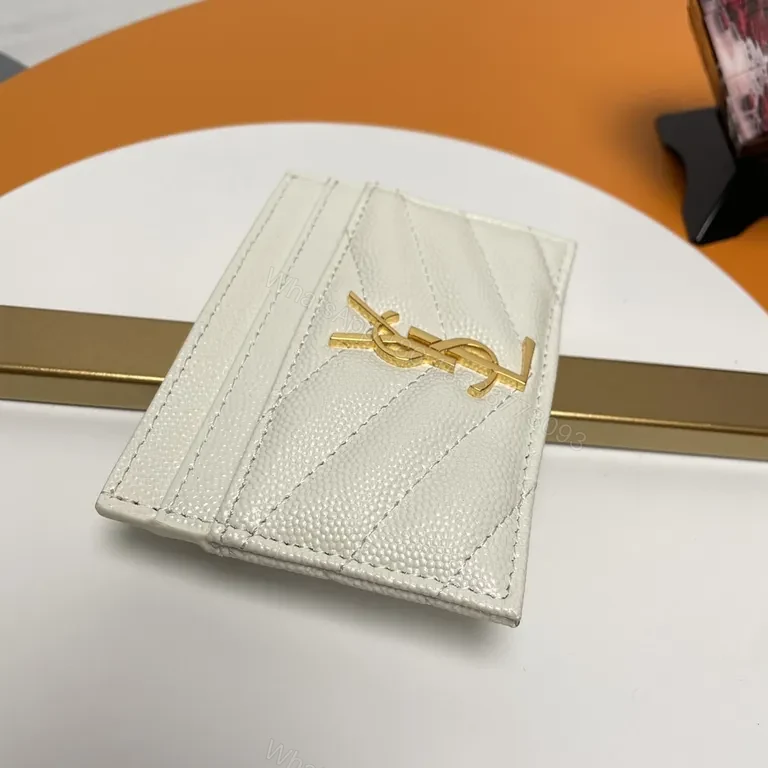 View 9 of Chic White Leather Cardholder with Gold YSL Emblem