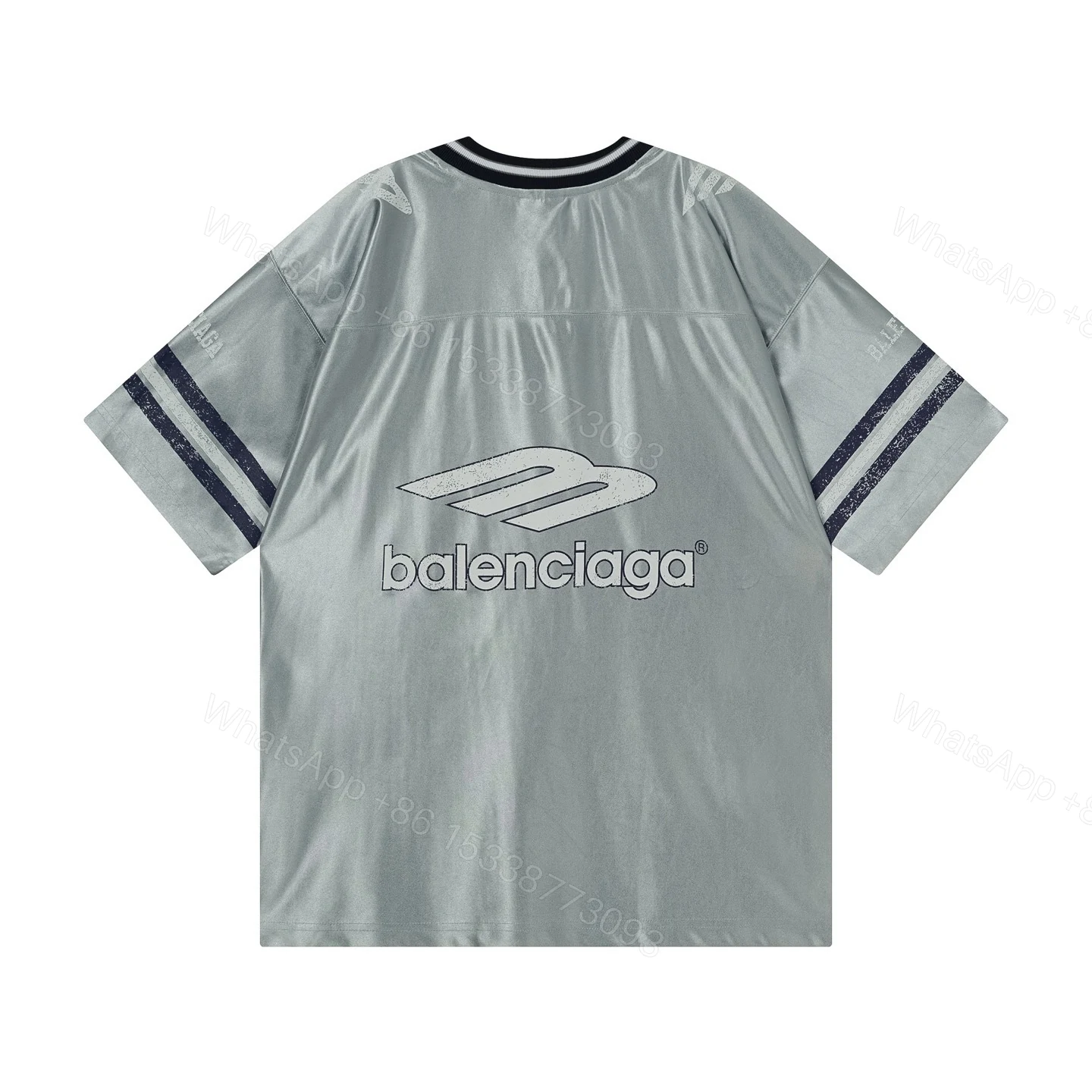 View 7 of Balenciaga Clothes 3B Silhouette Ribbed V-neck Printed T-shirt Black/Blue/Gray