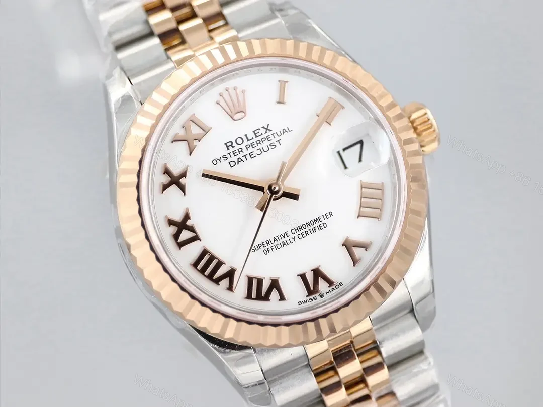 View 4 of Rolex Datejust 31 Rolesor Everose Fluted Jubilee White Roman Dial 178271-0067