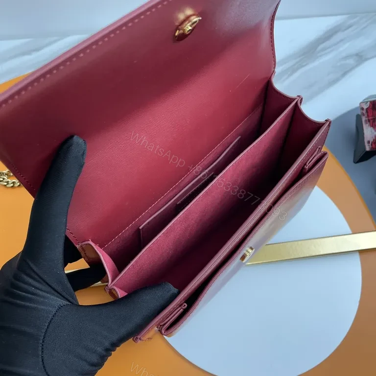 View 2 of Chic Burgundy Crossbody: Leather, Gold-Logo Luxury Bag