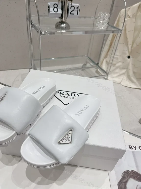 View 6 of Prada-Inspired White Leather Slide: Minimal Comfort