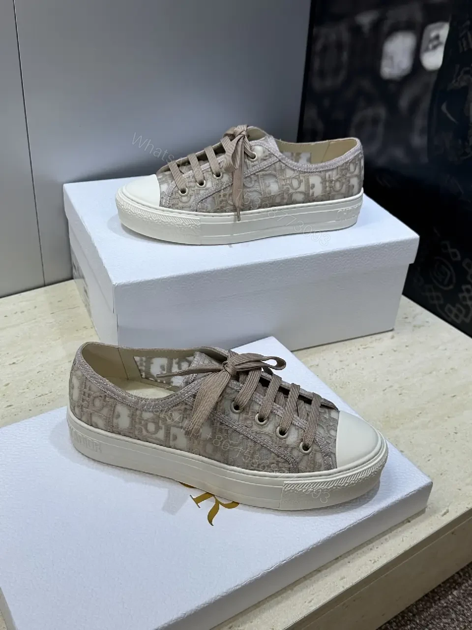 View 6 of Soft-Tone Canvas High-Tops with Monogram Pattern, Everyday Luxury Sneakers