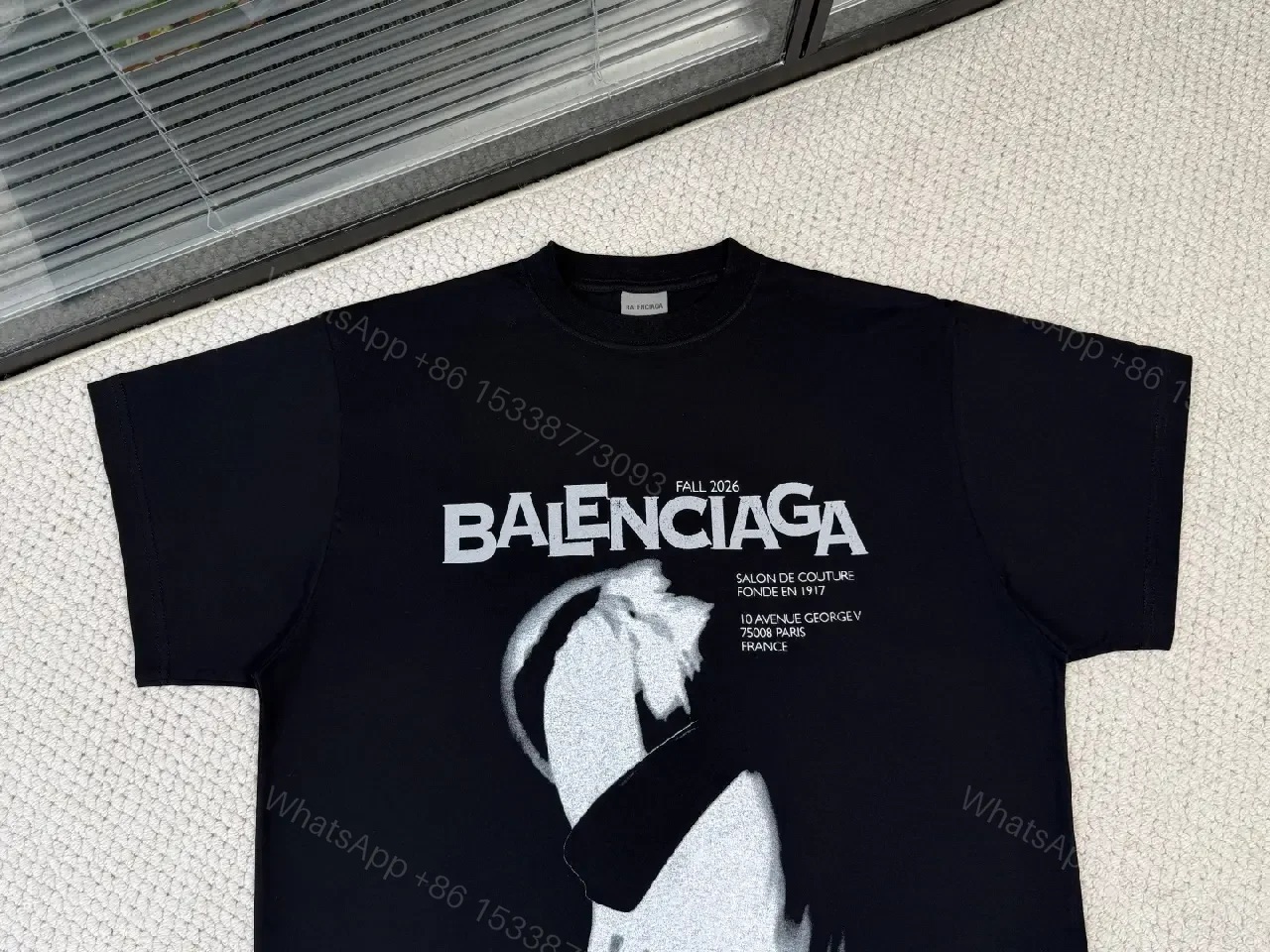 View 5 of Black Cotton Blend Relaxed Tee with Avant-Garde Graphic Edge