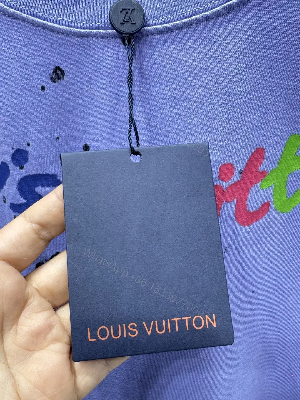 View 9 of Lavender Oversized Tee: Rainbow LV Graphic Print Front