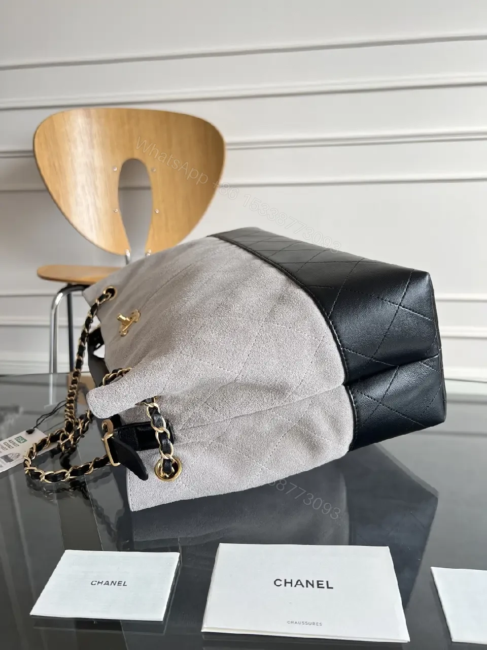 View 2 of Taupe & Black Quilted Tote: Luxury Two-Tone Everyday Bag
