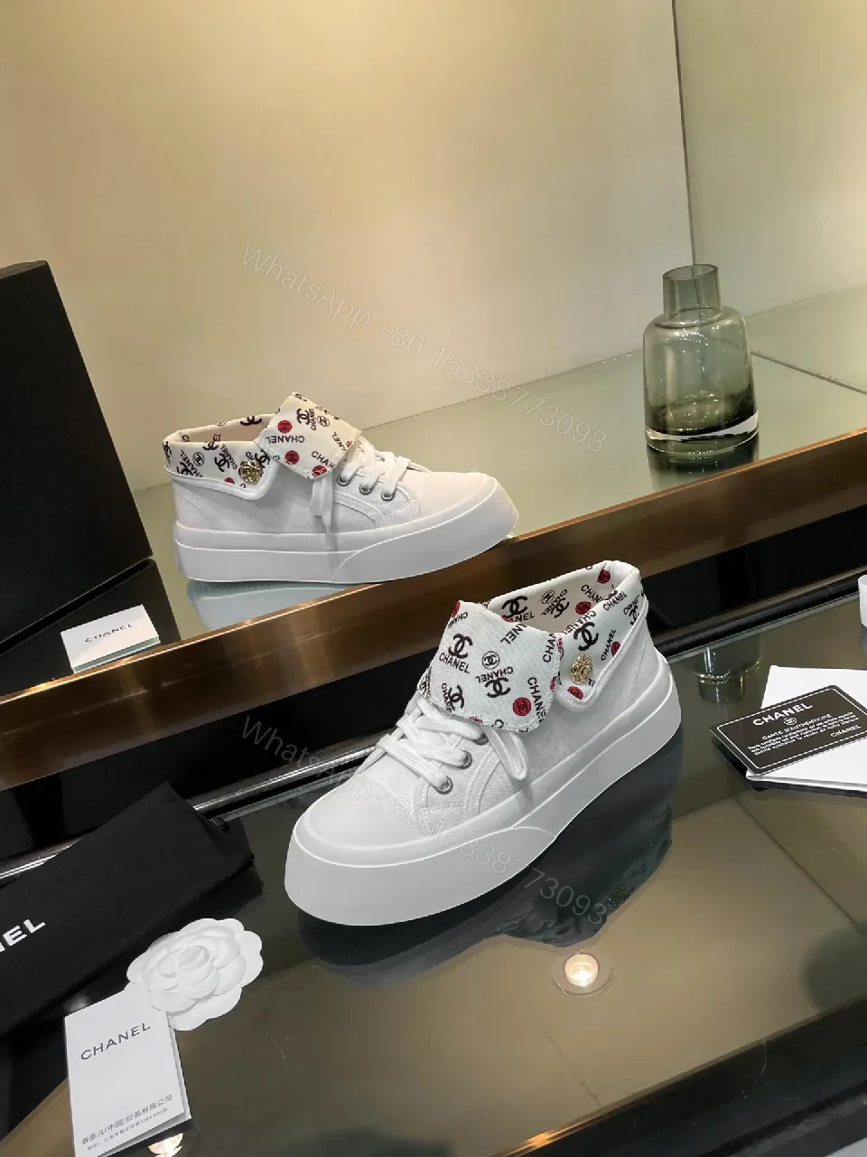View 9 of White + Leather + High-Top + Signature Cuff Print + Sneakers