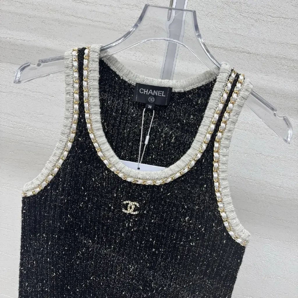 View 3 of Textured Tweed Knit Tank with Crystal Trim