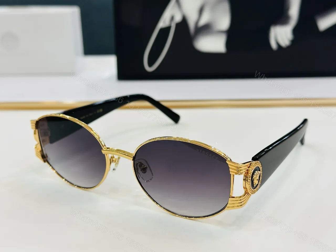 View 9 of Round Shield Sunglasses: Black Metal, Luxe Vintage, UV Protection