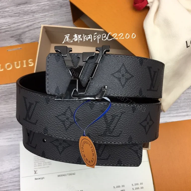 View 4 of Black Calf LV Monogram Belt - Timeless Luxury Belt