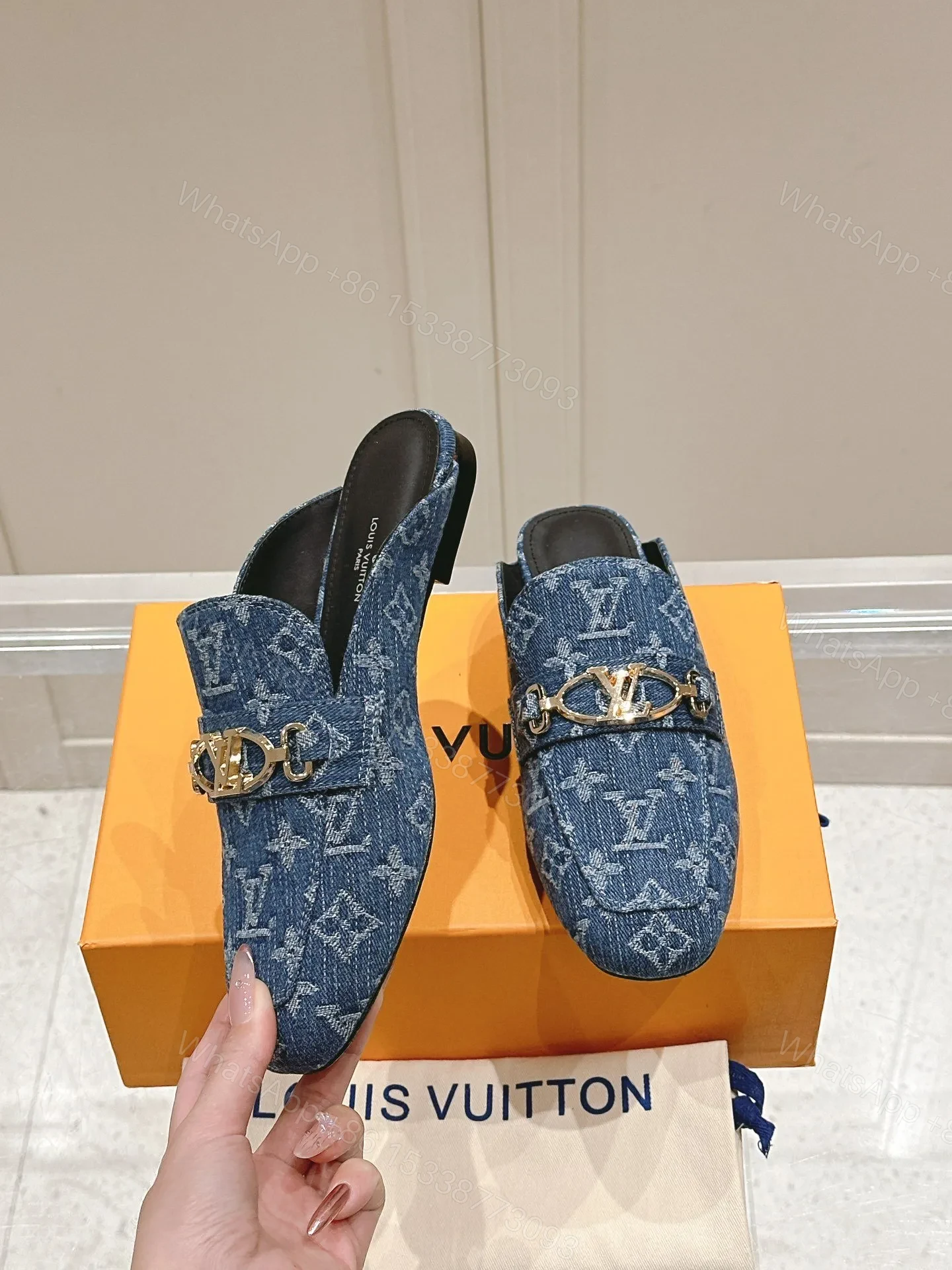 View 4 of LV Women Blue Denim Leather Mules