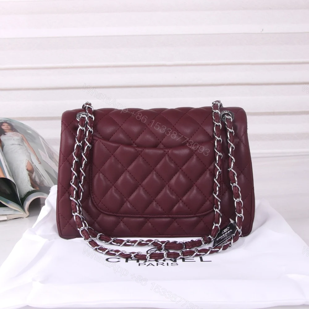 View 5 of Chanel Medium Classic Double Flap Burgundy Silver Hardware 27Cm