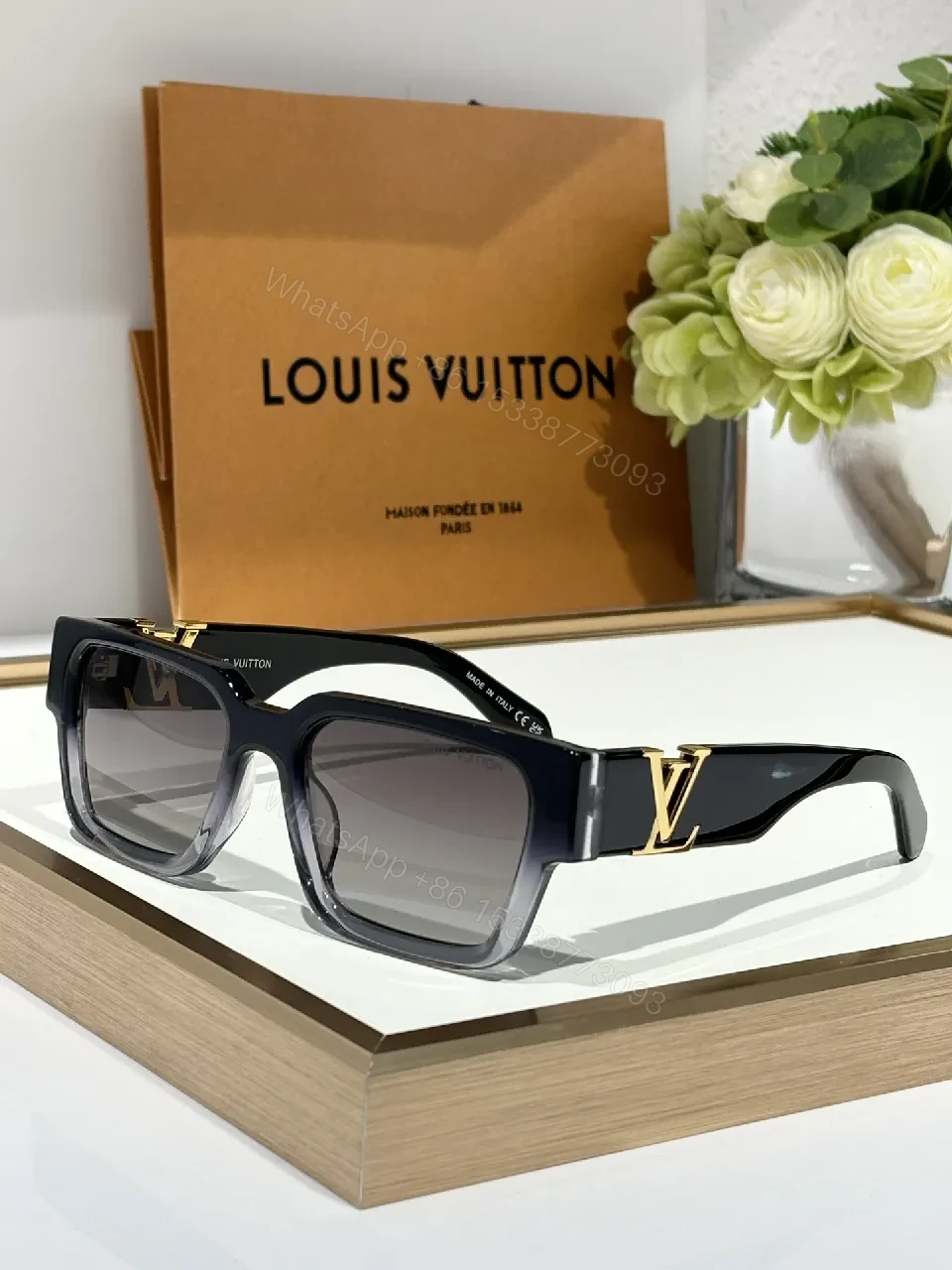 View 8 of Bold Black Sunglasses with Gold Emblem – Modern, Durable Acetate Frames