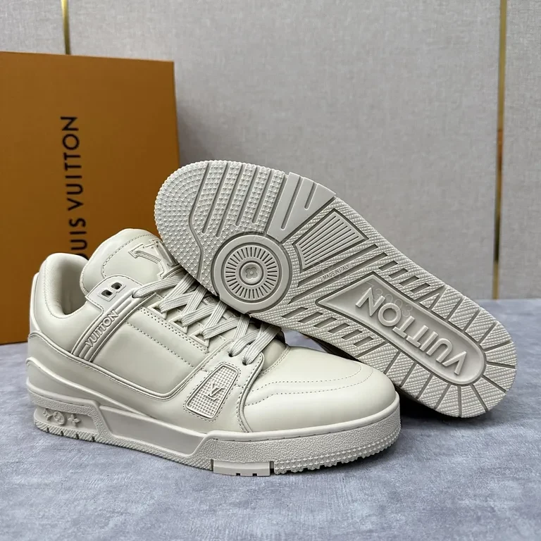 View 3 of Ivory Louis Vuitton-Style High-Top Sneakers: Luxe Everyday Comfort