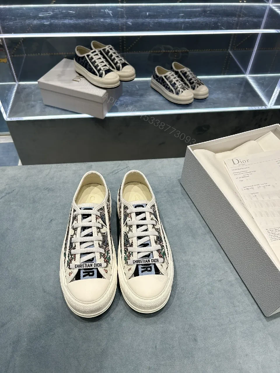 Street-Chic Dior-Print Low-Top Sneakers — view 1