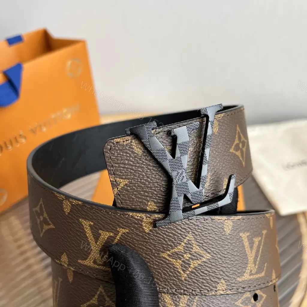 View 7 of Brown Canvas LV Belt with Interlocking Buckle, Luxury Style