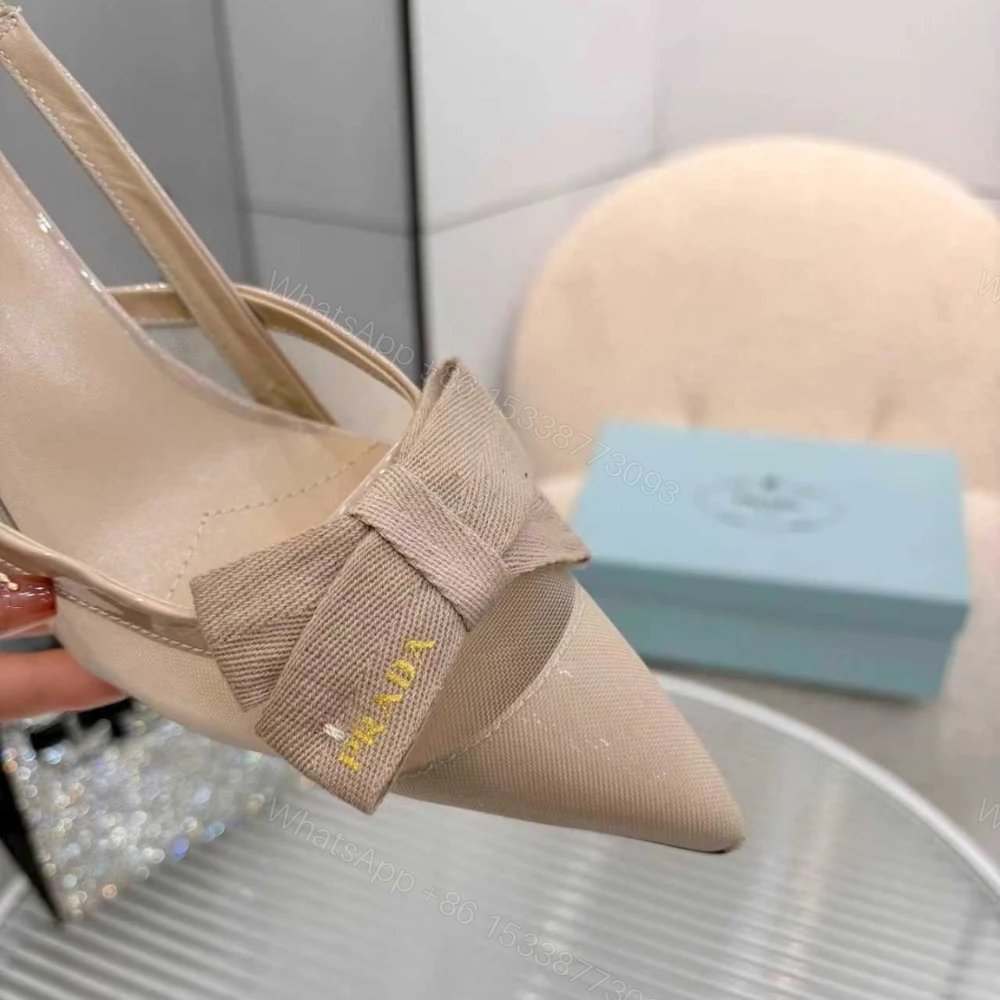 View 7 of Prada Mesh Fabric Slingback Pumps In Beige