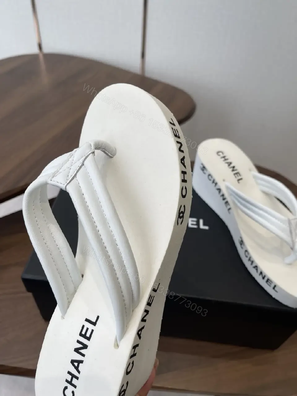View 3 of White Platform Sandals with Signature Branding, Luxe Casual Elevation