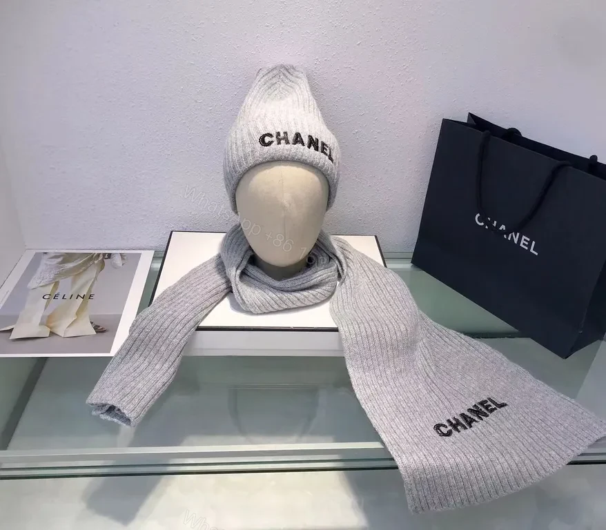 View 6 of White Knit Beanie & Scarf Set â€“ Chanel-Inspired Luxury Style