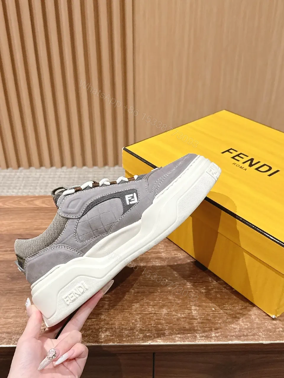 View 6 of Gray LeatherMesh Shoes Chunky Style Cushioned Sole Sneaker