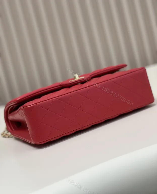 View 2 of Red Quilted Luxe Shoulder Bag with Gold Hardware